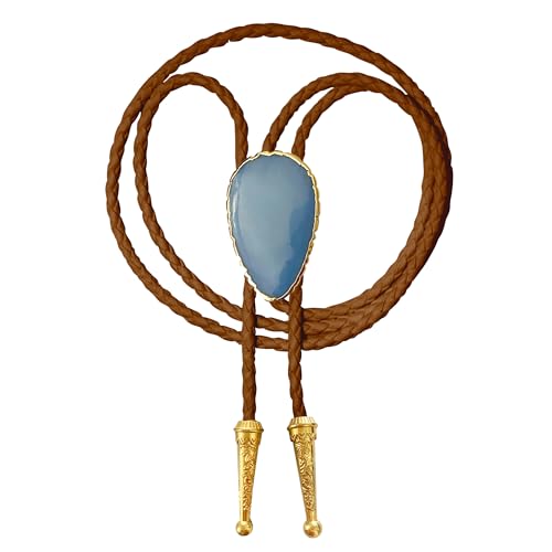 Image of Daisy Del Sol Gemstone Bolo Tie Braided Vegan Faux Leather Natural Stone Gold Handmade Necklace Adjustable Boho Western Jewelry