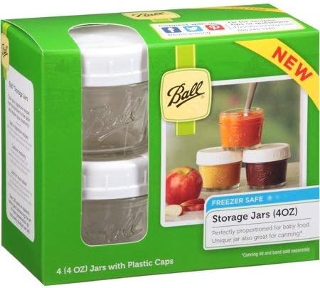 Ball Brand Glass Storage Jars with Plastic Caps - 4 (4oz) Jars and Caps