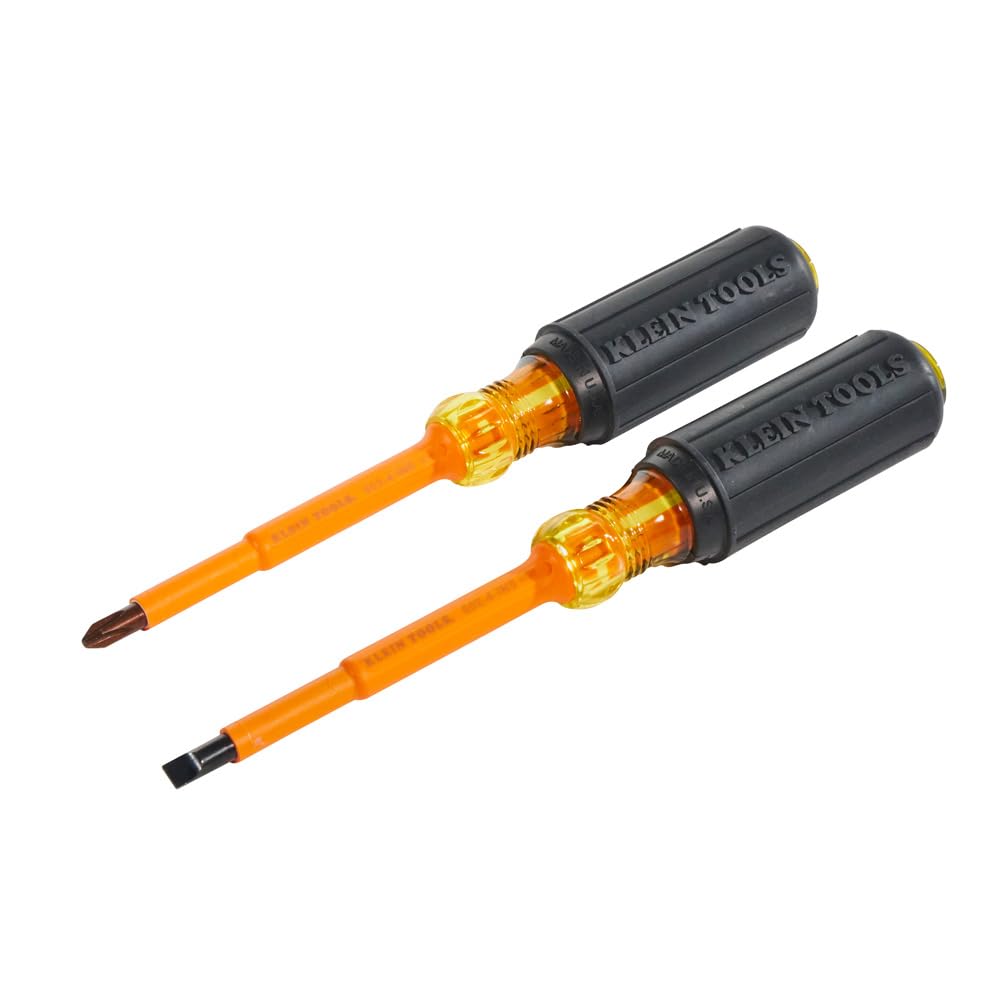 Klein Tools 33532-INS - Juego de 2 destornilladores eléctricos aislados, fabricados en Estados Unidos, Phillips de 4 pulgadas y juego de gabinete, fabricado en Estados Unidos