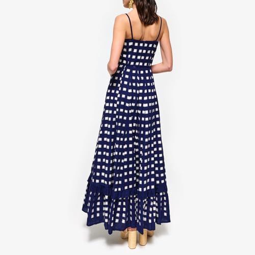 Image of Yuemengxuan Boho Maxi Dresses for Women Spaghetti Strap Flowy Smocked Long Dress Casual Summer Vacation Beach Maxi Dress