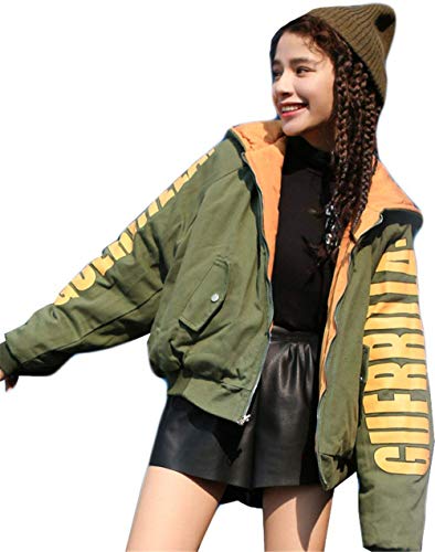 HX fashion Chaquetas Bomber Mujer Otoño Invierno Caliente Ligeros Biker Jacket Cremallera Unisex Basic Abrigos Outdoor College Moda Joven Chaqueta Chaqueta Acolchada Ropa (Color : Grün, Size : L)