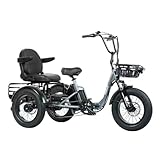 TINIOVER Creek Folding Electric Tricycle for Adults, Etrike with Passenger Seat, 1000W 20MPH 80Miles Fat Tire Electric Trike, 3 Wheel Electric Bike, Reverse, Parking, Differential, F&R Baskets