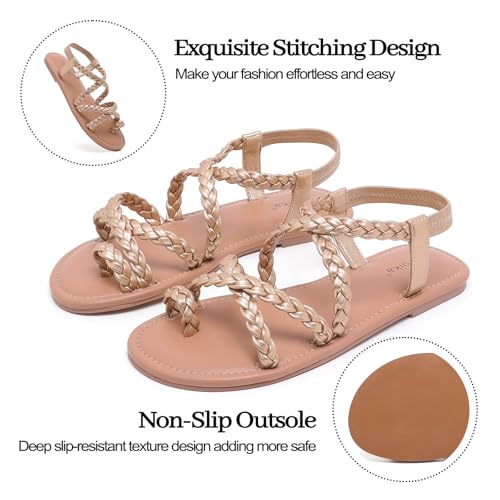 Image of Luoika Women's Wide Width Flat Sandals, Flip Flop Casual Strapy Sandals Slip on Summer Beach Shoes for Women.