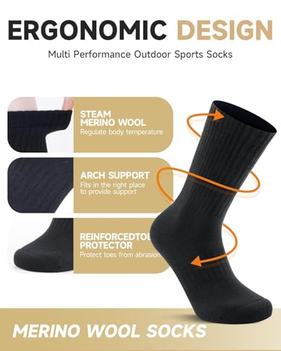 3 Pairs Merino Wool Walking Socks for Men Women Cushioned Anti Blister Wicking Hiking Socks for Running, Work3