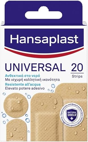 Hansaplast Cerotti UNIVERSAL, Cerotti impermeabili con elevato potere adesivo, Cerotti traspiranti per tutti i tipi di ferite, 1 confezione da 20 pezzi in 4 formati