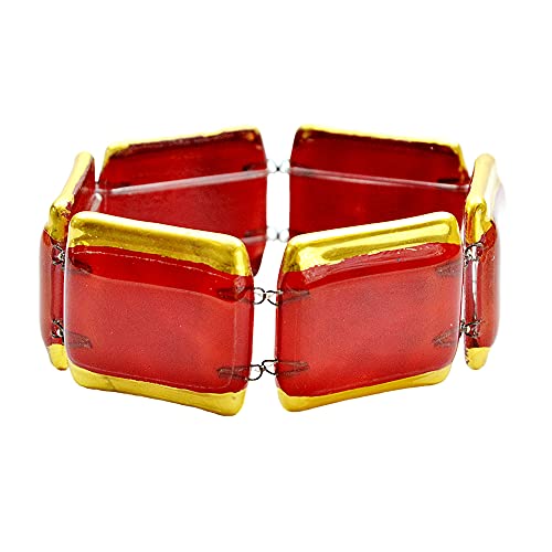 Bracelet rouge en verre de Bohème doré à l'or fin, bijou d'artisan créateur