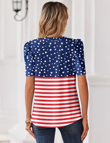 Image of Zeagoo Women Blouses Puff Short Sleeve Tops V Neck Dressy Casual Spring Shirts Boho Floral Cute Clothes 2026