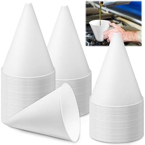 UNIFAMILY 100 Pcs Disposable Engine Oil Funnel, Motor Oil Funnel Paper Funnel, Motorcycle Oil Funnels, Car Oil Funnel for Oil Change, Funnels Dispenser for Water, Engine Oil, Gas, Coolant Cover