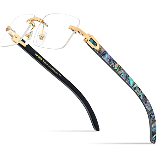 Image of HEPIDEM 100% Really Buffalo Horn Mussel Shell Rimless Eyeglass Frame 908