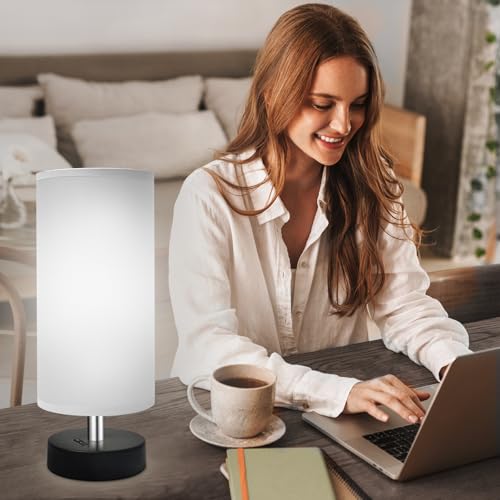 Image of DEGNJU Bedside Table Lamp, Gray Fabric Shade, 11.8 Inch, 1 Pack | Mini Minimalist Design, Round Shade, For Bedroom Night Stands, Desk Reading Lamp, Dorm Room Living Room Office