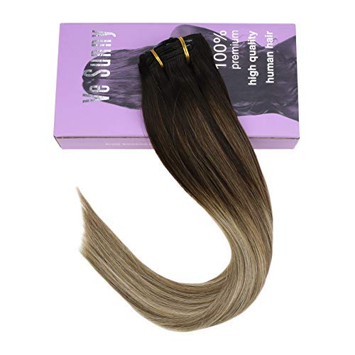 VeSunny 7pcs/120g Ash Brown Balayage Clip in Hair Extensions Color #3 Fading to #8A Mix #18B Clip in Ombre Hair Extensions Remy Human Hair Full Head 22"