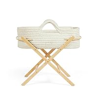 Ickle Bubba Nova Crochet Moses Basket & Foldable Stand - Suitable from Birth to 9kg, Compact and Lightweight, Includes Plush Mattress, Ideal for Naps at Home or Travelling (Cloud/Pine)