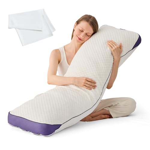 HOMELAB Adjustable Shredded Memory Foam Body Pillow Bundle with 1 Silk-Like Pillowcase Cooling Long Pillow Full Support for Side Sleepers Back Hip & Leg Comfort 1 Pack 20x52