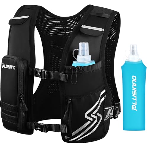 Running Vest for Women Men, Running Hydration Vest with 500ml Soft Flask & Touch-Screen Phone Pocket, Reflective Lightweight Hydration Backpack for Hiking with Adjustable Chest Waist Straps S