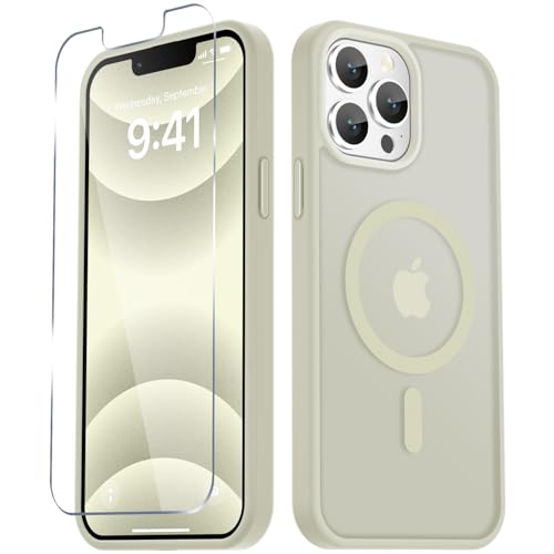 Image of YENAPOON for iPhone 13 Pro Max Case, Matte Magnetic Phone Cover [with 1 Screen Protector] [Support for MagSafe] [Shockproof Military Grade Protection] Translucent Frosted Back, Cream White