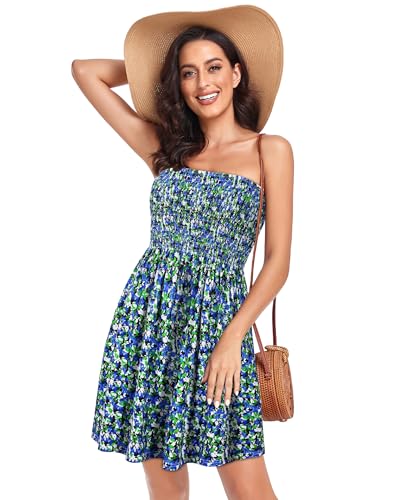 Image of Summer Dress for Women Beach Boho Strapless Cover Ups Off Shoulder Floral Sundresses