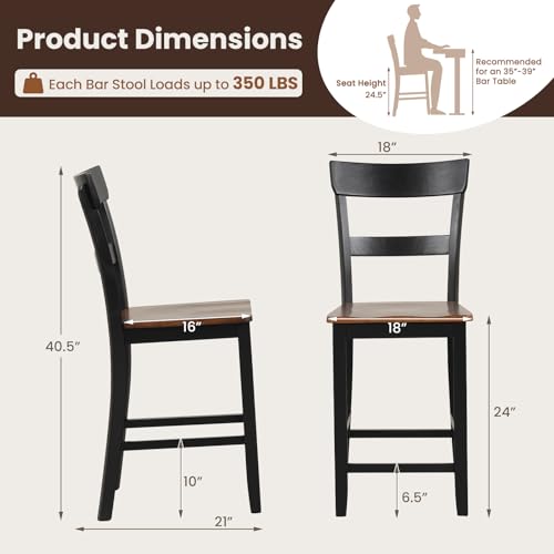 Conjunto de butacos altos NAFORT para barra, sillas de comedor de madera con respaldo alto, asiento ergonómico y reposapiés, estilo mid-century sin brazos para cocina, restaurante y bar (Negro, conjunto de 4) miniatura 3