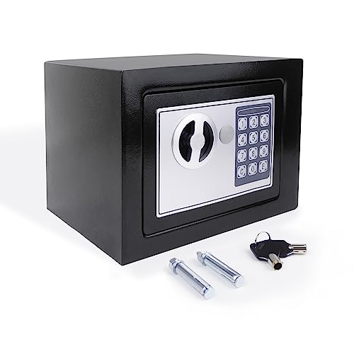 GUHPZA Mini Caja Fuerte para El Hogar, Ignífuga, Impermeable, De Seguridad Personal, con Código Pin Digital Y Caja De Llaves De Emergencia, para Efectivo Y Documentos, Color Negro, 8,5 L，Black-4.6L