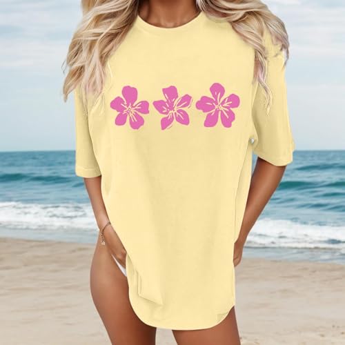 Tshirts Womens Teen Girls Y2K Preppy Cute Vintage Flower Beach Tees Shirts Short Sleeve Baggy Summer Vacation Tops2