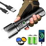 SKYFIRE Rechargeable Flashlights 10000mAh High Lumens with Ignition Lens& Yellow Blue Lenes,3000 lm Super Bright Flashlight,Zoomable,Five Modes, LED Flash Light for Camping,Outdoor& Home Emergencies