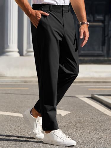 Runcati Mens Stretch Golf Pants Casual Slim Fit Dress Pants Elastic Waist Tapered Work Cropped Trousers2