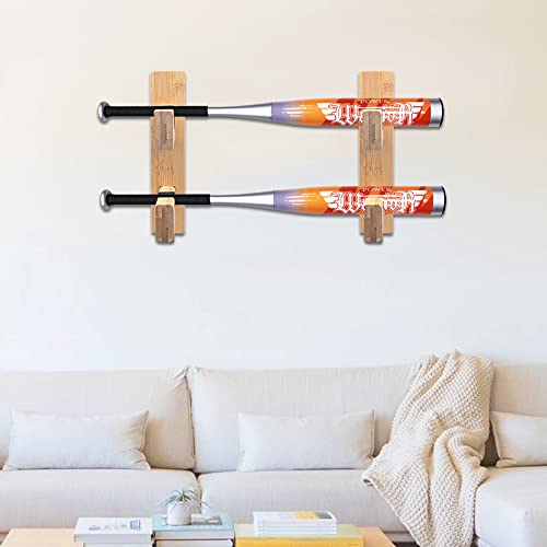 Invech 2 Baseball Bat Holder,Wall Mount Display Case, Sturdy Wood Horizontal Rack & Bracket For Softball Bat Or Lightsaber, Bat Souvenir Stand With Screws& Anchors. #TOP3