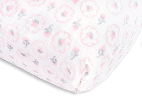 Image of SwaddleDesigns Softest Cotton Muslin Fitted Crib Sheet, Toddler Sheet for Boys & Girls, Fits Standard Crib Mattress (28 x 52 inches), Pastel Pink Posies