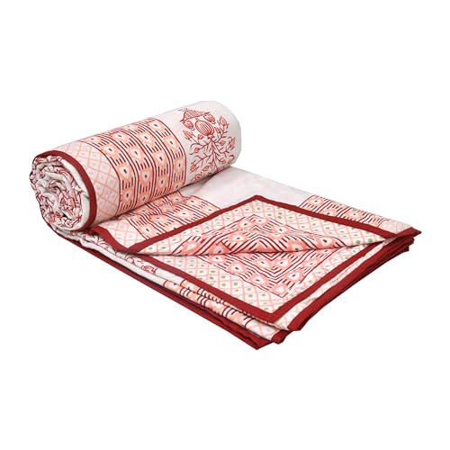 Image of BLOCKS OF INDIA 100% Cotton Dohar King Size Reversible Hand Block Printed Malmal Summer Dohar /Blanket (Color 4)