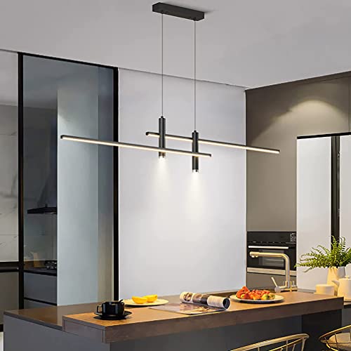 Dzqh-Qin Led Pendant Light Dimmable Dining Room Dining Table Hanging Lamp Modern Black Pendant Lamp Height Adjustable Hanging Lamp With Remote Control Hanging Lamp Dining Kitchen Bar #TOP6
