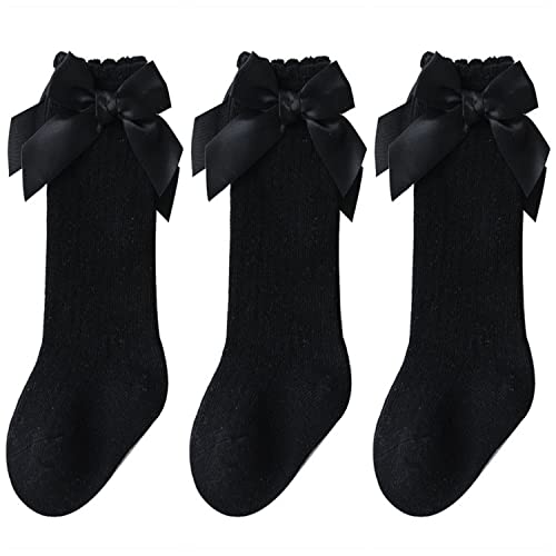 Baby Girls Knee High Socks,Infants Toddlers Tube Socks,3/5Pack Toddlers Ruffled Long Stockings Uniform Socks 0-5T