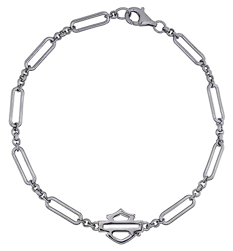 Harley-Davidson Womens Link & Length Bar & Shield Chain Bracelet - Silver (7.5)