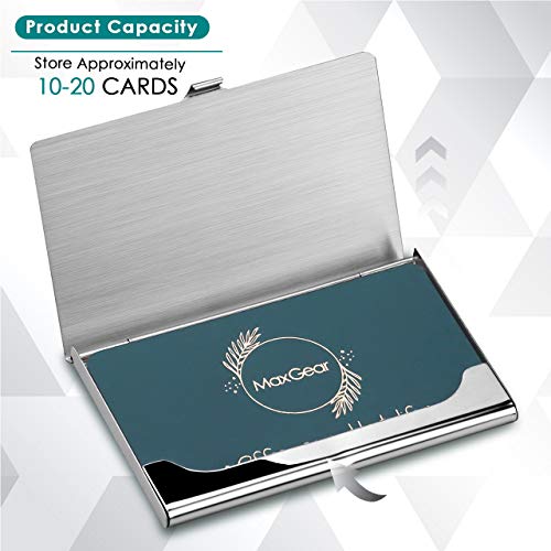 Maxgear Metal Business Card Holder For Men & Women, Pocket Business Card Case Slim Business Card Wallet Business Card Holders Name Card Holder, 3.7 X 2.3 X 0.3 Inches, Stainless Steel, Silver Mirror #TOP2