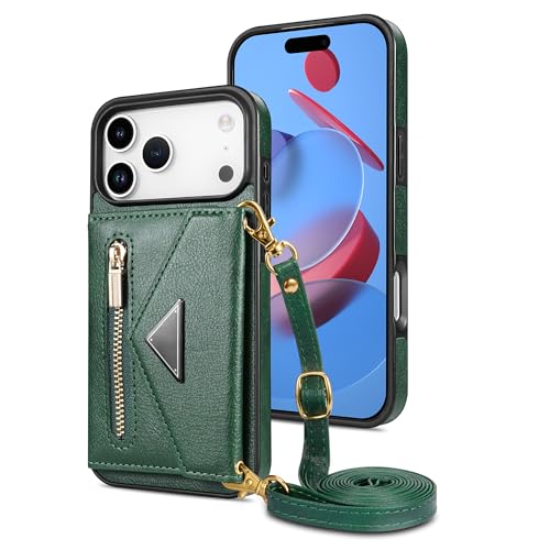Étui en cuir vert pour iPhone 12 Pro Max, portefeuille chic à dragonne