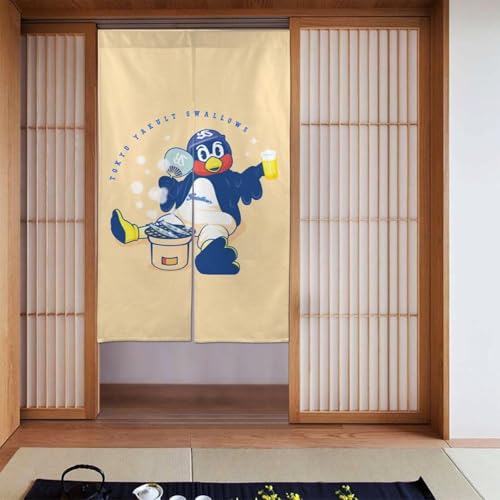 のれん 東京ヤクルトスワローズ つば九郎 間仕切り 目隠し ロング 暖簾 ドアカーテン 遮光 断熱 和風 壁掛け 飾り 玄関 階段 廊下 リビング 脱衣所 お風呂 戸口カーテン プライバシー保護 洗濯可能 冷暖房対応 143×86cm