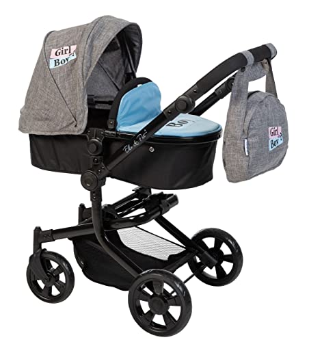 ELLA & PIET® Puppenwagen MOOVE4 mit Wickeltasche 2in1 Girl und Boy (Schwarz-Grau) – Bild 6