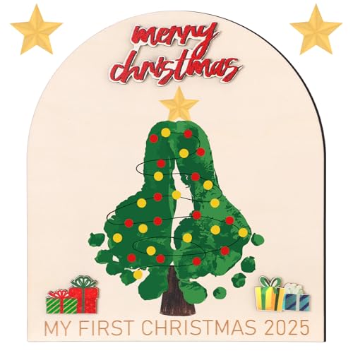 Thyle Baby First Christmas Footprint Ornament Wooden Mistletoe Craft Winter Baby Announcement Rustic...