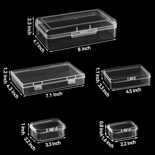 Image of 42 Pieces Mixed Sizes Rectangular Empty Mini Clear Plastic Organizer Box | Hinged Lids, For Small Items, Craft Projects