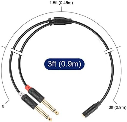 J&D 3.5mm to Dual 1/4 TS Stereo Breakout Cable, Gold Plated Audiowave Series 3.5mm 1/8 inch TRS Female to 2X 6.35mm 1/4 inch TS Male Mono Cable Splitter PVC Shelled Stereo Audio Cable, 3 Feet