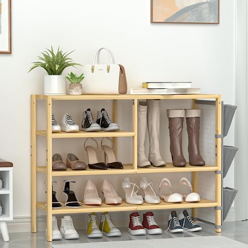 Cozybath Bamboo Shoe Rack, 4 Tiers Shoe Organizer For Closet, Sturdy Boots Shoes Storage For 20-24 Pairs, Freestanding Shoe Shelf With Removable Pocket For Entryway Bedroom Front Door #TOP17