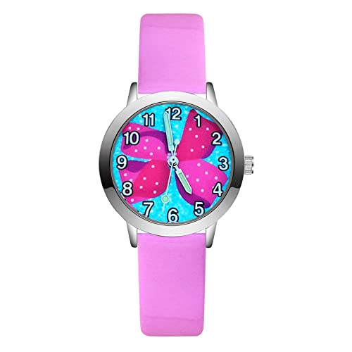 Reloj de niña Moda Lindo Bonito Arco Estilo Relojes Niñas Estudiantes Reloj de Pulsera de Cuero de Cuarzo Relojes para niñas (Color : Red)