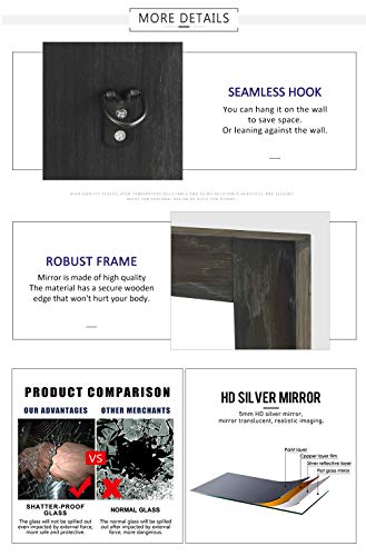 Trvone Full Length Mirror Floor Mirror Rustic Wood Frame, Hanging Vertically Or Horizontally Or Leaning Against Wall, Large Bedroom Mirror Dressing Mirror Wall-Mounted Mirror, 58"X24" #TOP6