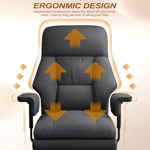 Image of Executive Office Chair with Wheels PU Leather Ergonomic Desk Chairs with Foot Rest High Back Computer Gaming Chairs for Home Office