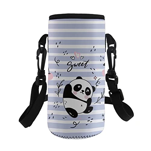 COEQINE Insulated Water Bottle Holder with Adjustable Shoulder Strap Portable Bottle Carrier Bag Case Pouch Cover for School Walking Gym Travel Hiking Print Cute Panda for Kids Adult