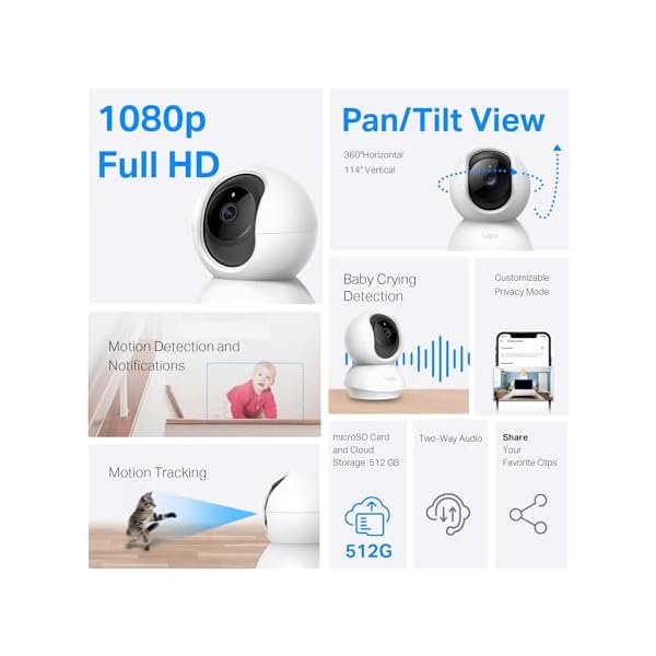 TP-Link Tapo Pan/Tilt Security Camera for Baby Monitor, Pet Camera w/Motion Detection, 1080P, 2-Way Audio, Night Vision, Cloud & SD Card Storage, Works with Alexa & Google Home (Tapo C200) - Image 3