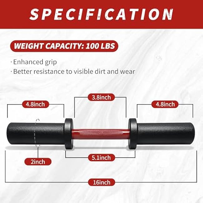 16 Olympic Dumbbell Handle, Loadable Dumbbells for 2-inch Olympic Weight Plates, Dumbbell Bar for Home Gym Strength Training, 2 Pair of Spring Collars Included