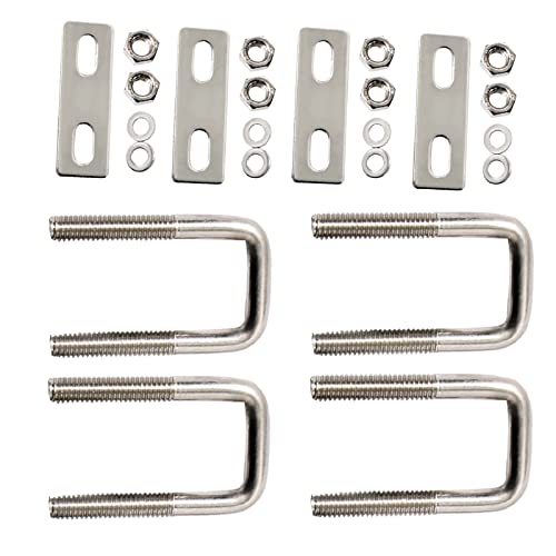 U Bolt, 4 Sets 1.6'' (40mm) Inner Width 304 Stainless Steel M6 Square U-Bolt Plate Screw Nut Fastener, 37/38mm Pipe, Boats, and Other Home Industrial Applications, Silver, x W-1.6'' x L-3.1''