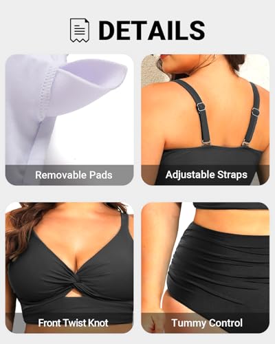 Daci Plus Size Two Piece Swimsuits - Women High Waisted Bikini Tummy Control Bathing Suits Knot Twist Swimwear 20254