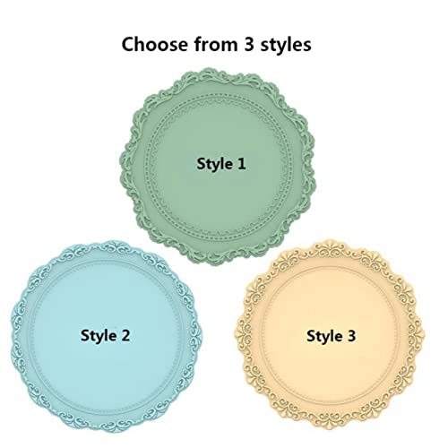 Embossed Placemat, Silicone Pad, Heat Insulation Bowl Pad, Teacup Anti-Scald Pad, Pot Pad, Dinner Plate Pad (6 Pieces) (Green,Style1 (35Cm35) 6) #TOP1