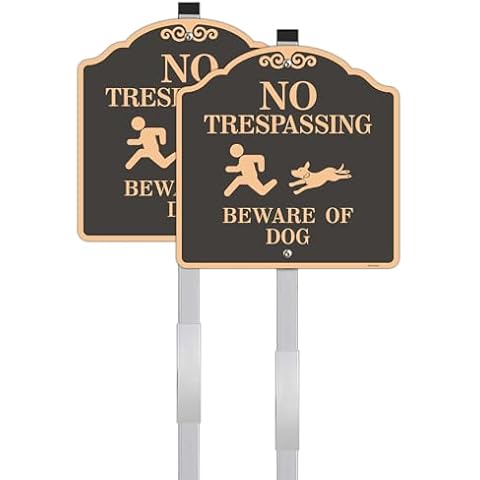 Doninex (2 Pack) Large Beware of Dog Sign, No Trespassing Signs with Stake, Reflective, Aluminum, Metal, Weatherproof Up to 7 Years Outdoor, 12x12 Inches Cover