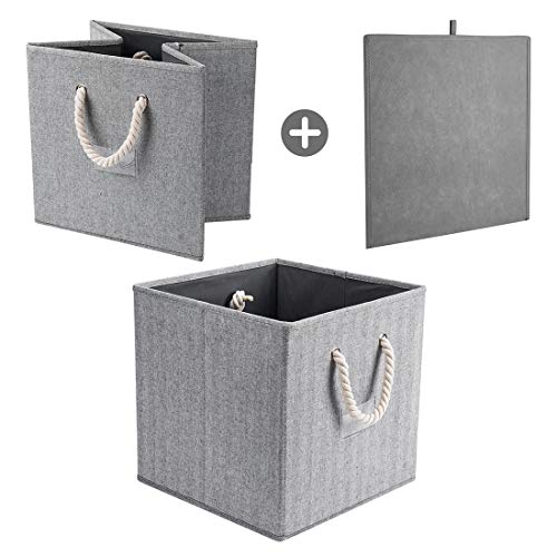 Robuy Cube Storage Bins,Grey Fabric Foldable Storage Bins,Set Of 3 Stroage Boxes With Cotton Rope Handles For Organizer Home,Office, Nursery 13X13X13 Inch #TOP3